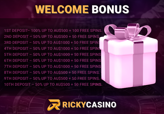 Information about the Welcome Bonus ricky casino divided into ten parts