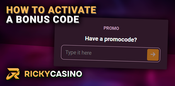 Form for activating your bonus code at Ricky casino