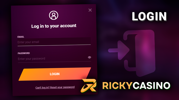 login form in ricky casino with username and password