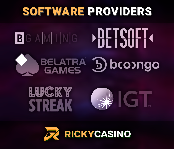 Logos of gambling providers working with Ricky Casino