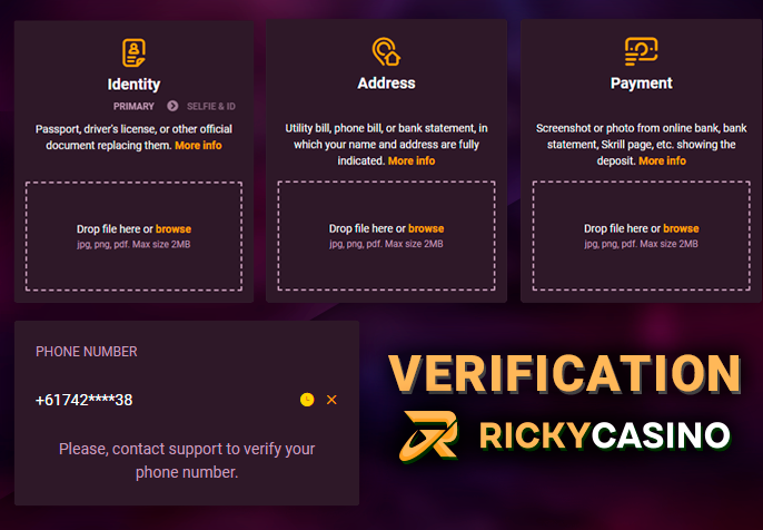 Confirming your identity at ricky casino to make payments
