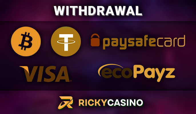 Logos of banking systems for withdrawal of funds from ricky casino