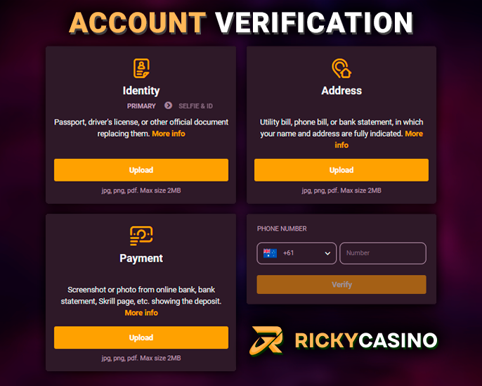 Confirming your identity at Ricky Casino - verification