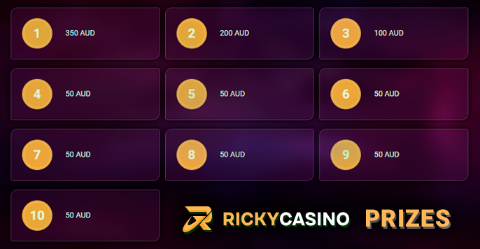 Ricky Casino Tournament Winners' Rewards - Amount and Prize Placement