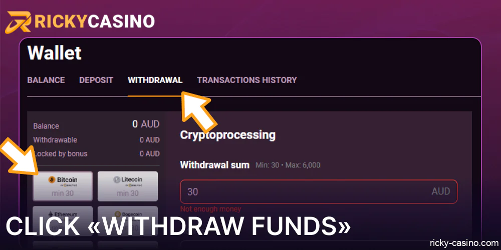 Click «Withdraw Funds» on Ricky Casino