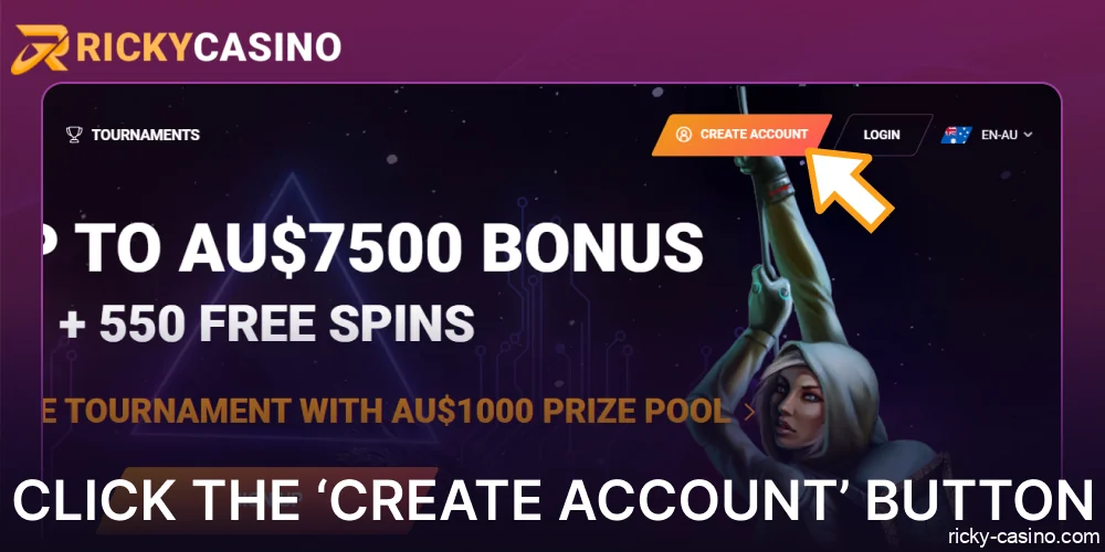 Click the ‘Create Account’ Button on Ricky Casino