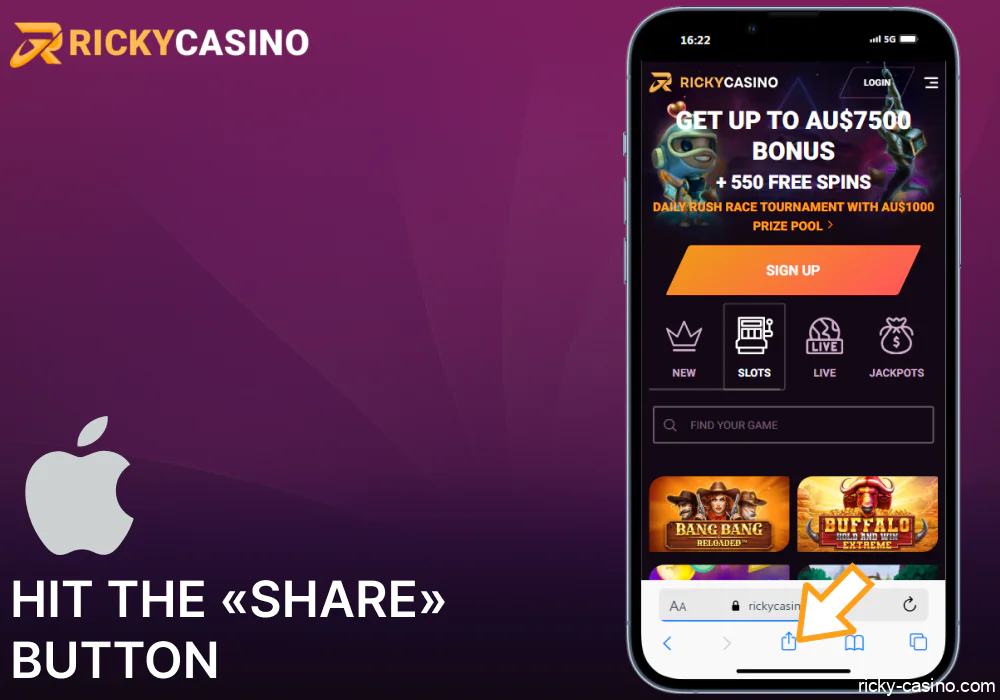 Hit the «Share» button on Ricky Casino