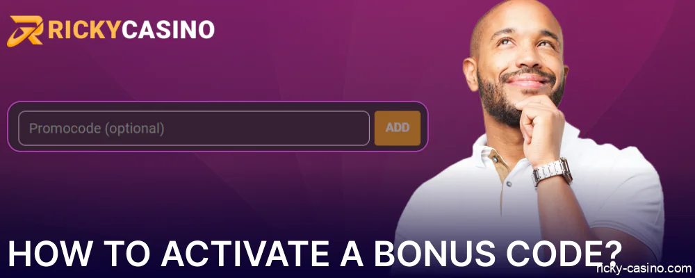 Information on activating bonus codes on Ricky Casino Australia