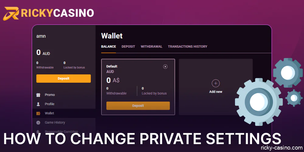 Ricky Casino account settings for players from Australia