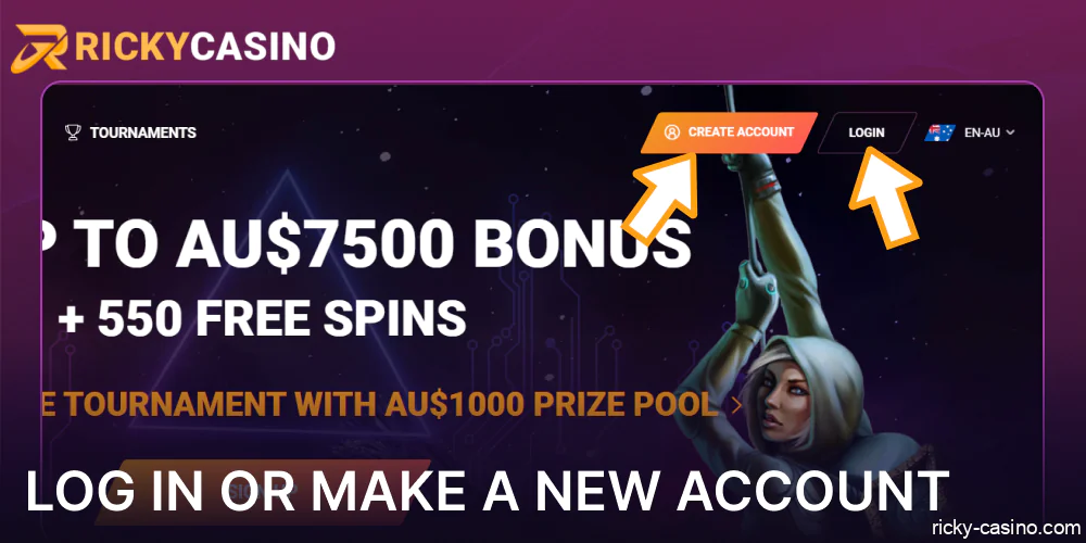 Log in or make a new account on Ricky Casino