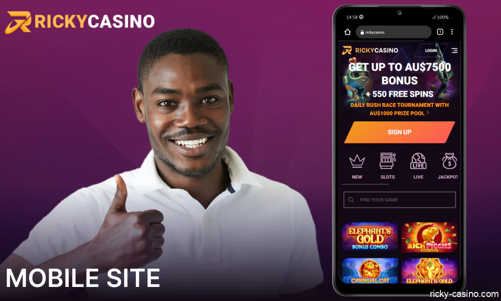 Ricky Casino mobile version for players from Australia