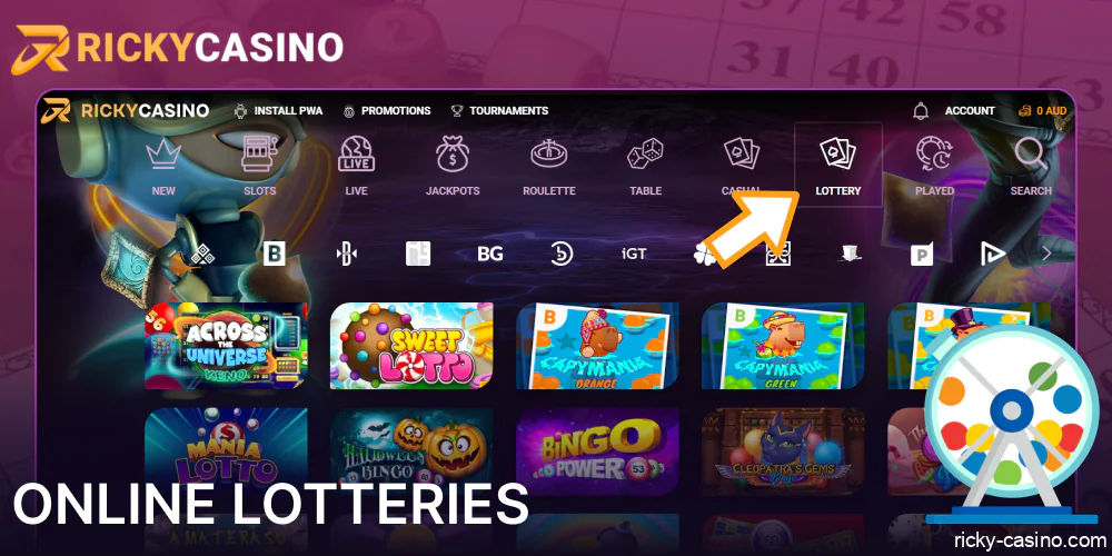 Online Lotteries available in Ricky Casino Australia