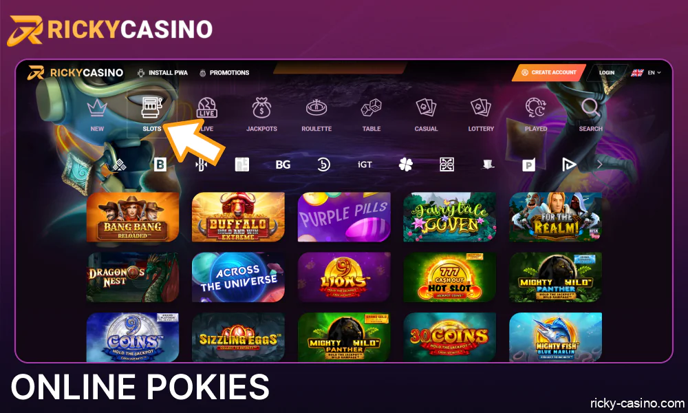 Online Pokies available in Ricky Casino in Australia