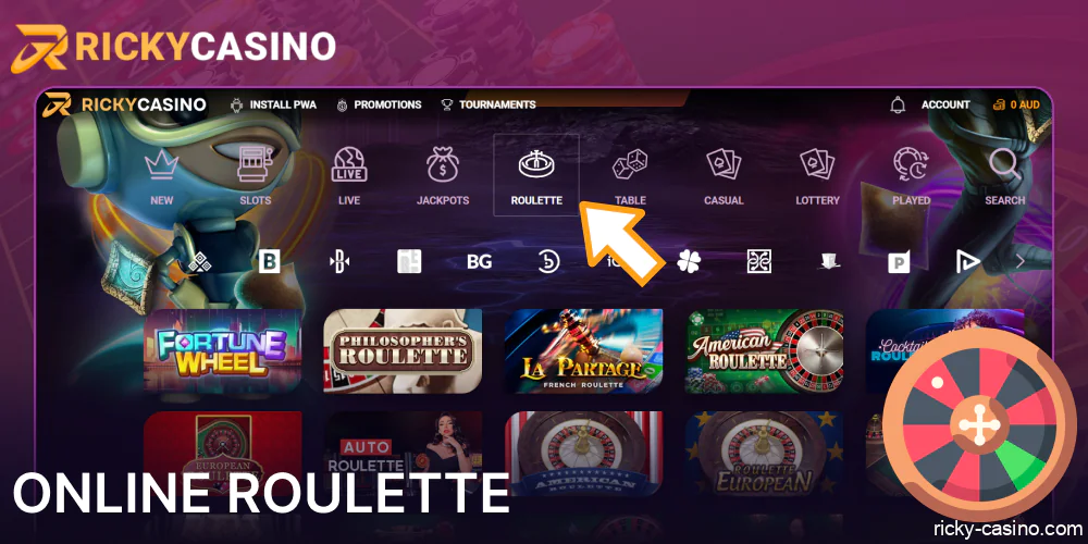 Online Roulette games available in Ricky Casino Australia