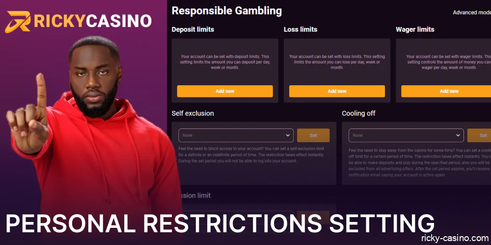 Personal restriction options available in Ricky Casino Australia