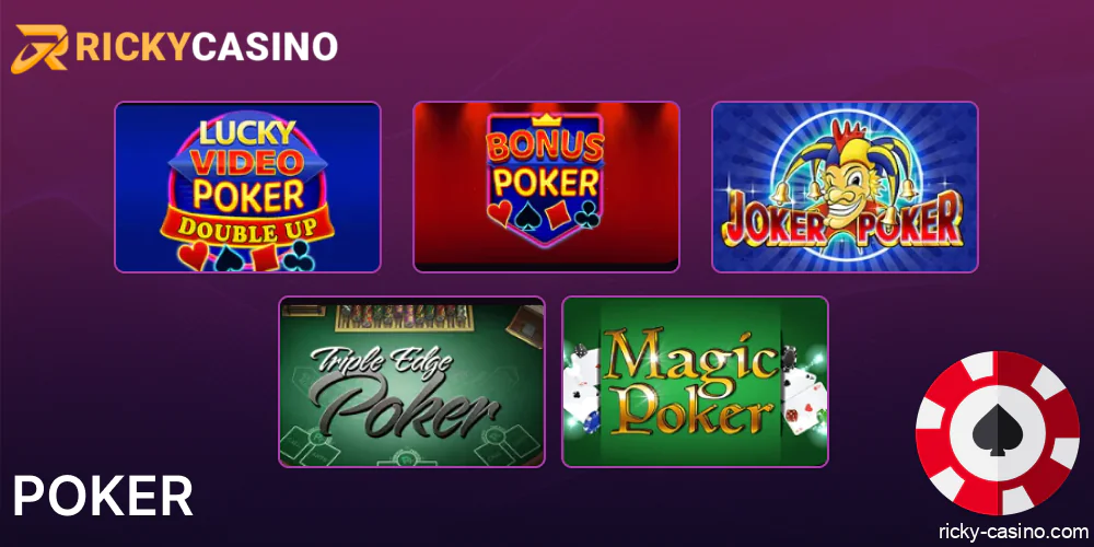 Poker games available in Ricky Casino in Australia