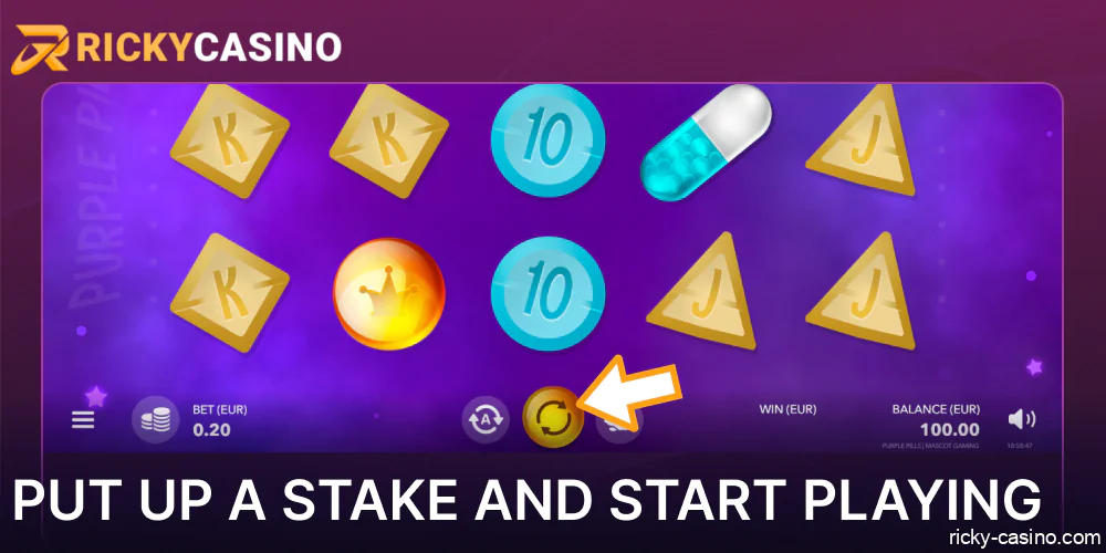 Put up a stake and start playing on Ricky Casino