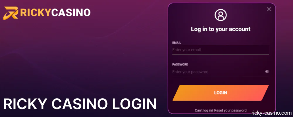 Instructions on logging in to the Ricky Casino account