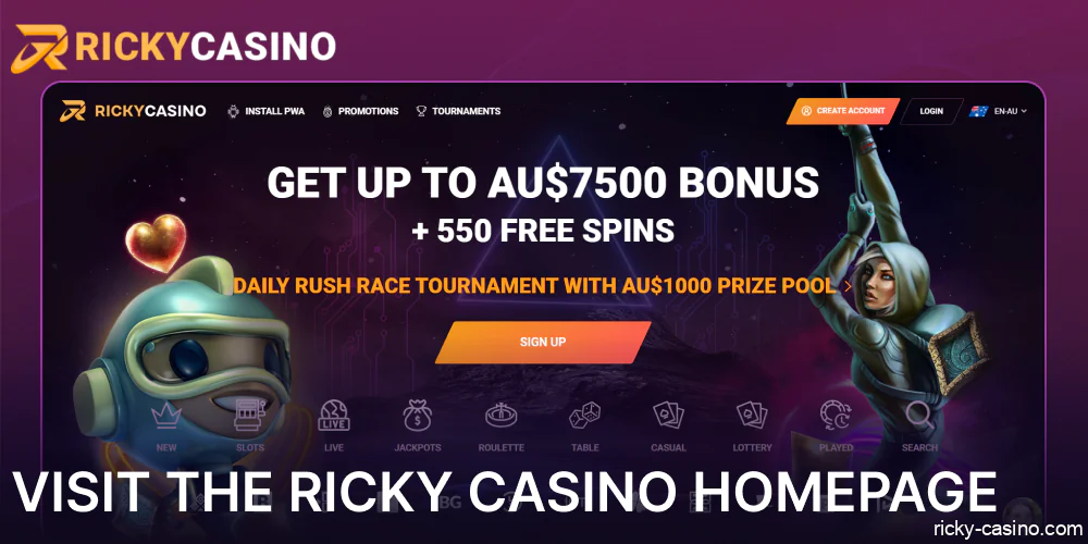 Visit the Ricky Casino homepage