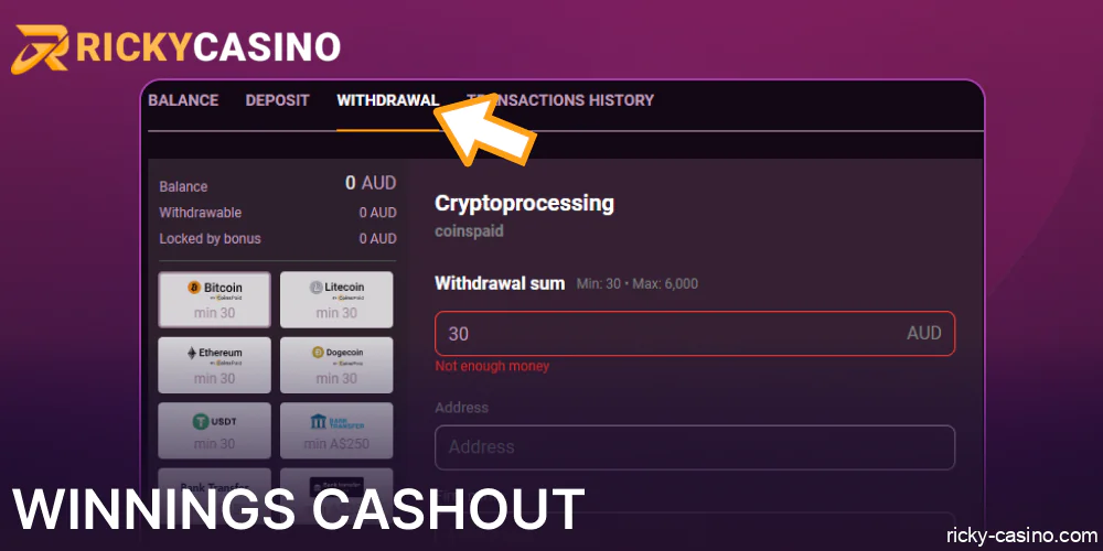 Guide on withdrawing funds from Ricky Casino