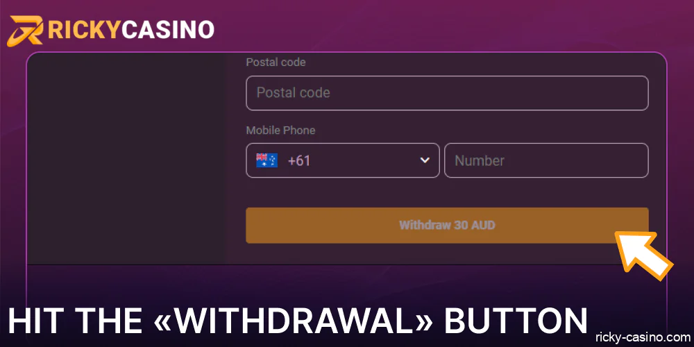 Hit the «Withdrawal» button on Ricky Casino